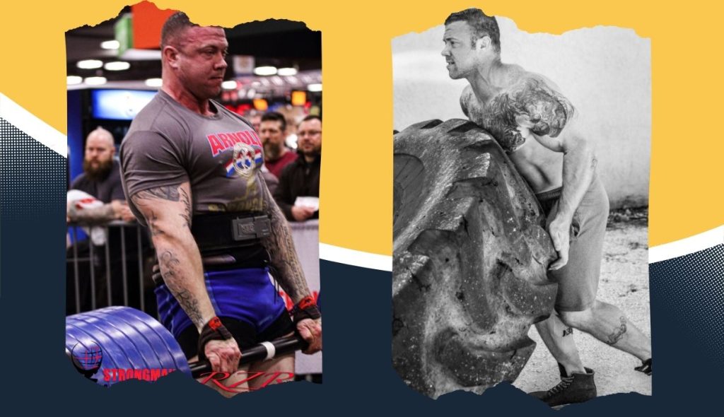 Two pictures of Anthony Fuhrman lifting heavy weights.