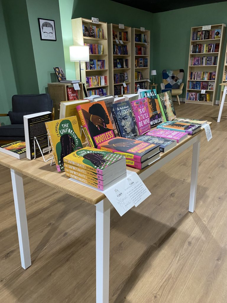 In-store table display featuring non-white authors.