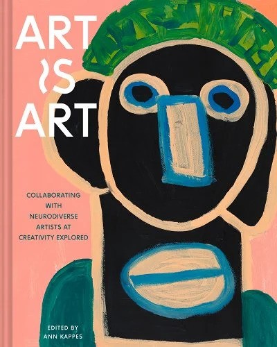 A peach background with the title "Art is Art" infront of an abstract painting of a person.
