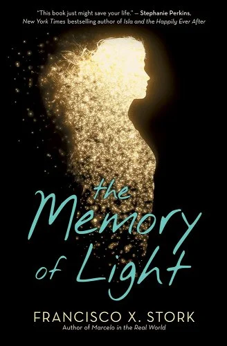 'The Memory of Light' by Francisco X. Stork book cover showing a silhouette made of light.
