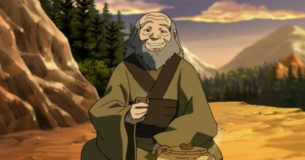Iroh from 'Avatar: The Last Airbender' grinning and holding a cup of tea.
