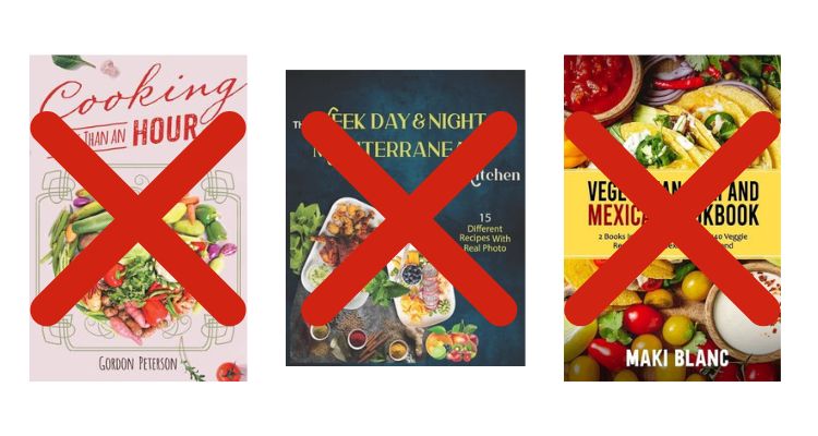 Three cookbooks with large red X's over them.