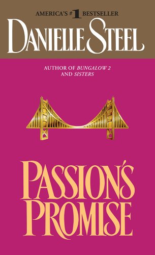 'Passion's Promise' book cover showing a large golden bridge against a dark pink background.