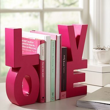 LOVE bookends in hot pink.