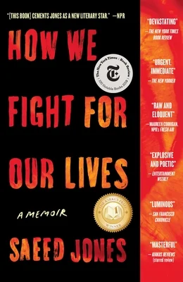'How We Fight for Our Lives' by Saeed Jones book cover with the title and author name in orange and red against a black background