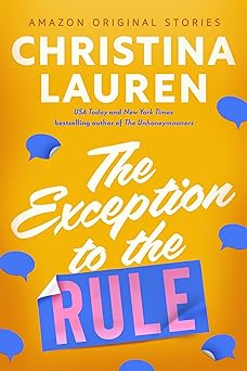 'The Exception to the Rule' by Christina Lauren book cover with blue text message logos against a yellow background.
