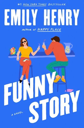 'Funny Story' by Emily Henry book cover with two people sitting and drinking