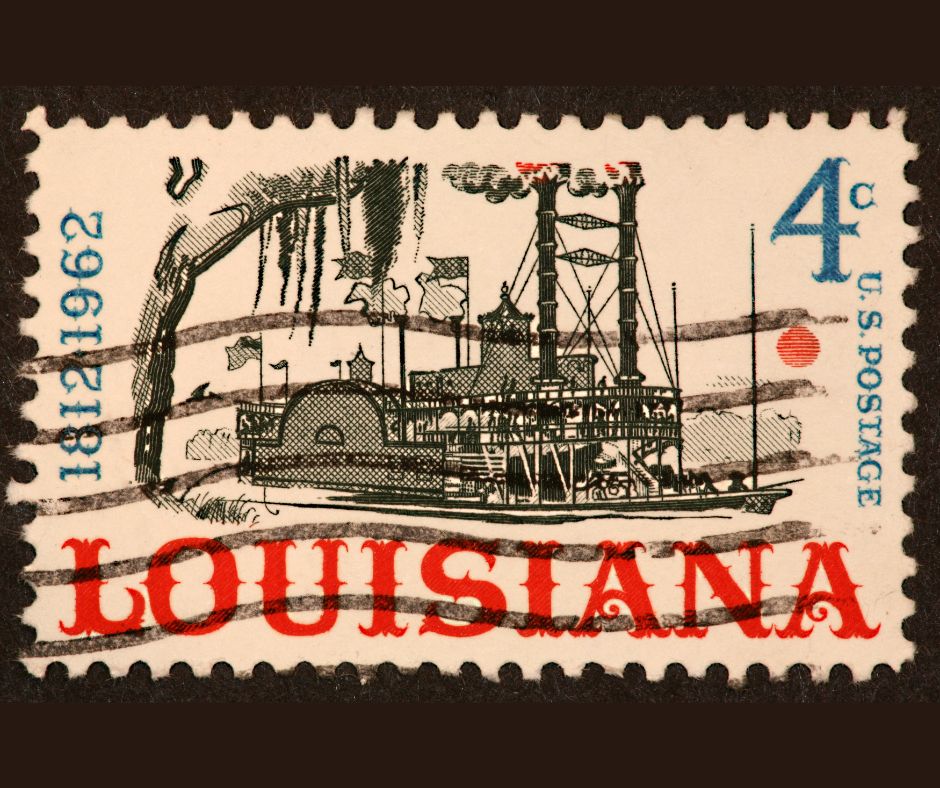 Old style Louisiana stamp with boat.