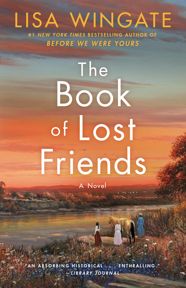 The Book of Lost Friends cover, a painted landscape scene featuring a river, three women, and a horse.