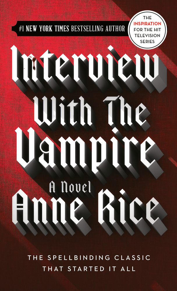 Interview with a vampire cover, red background, and gothic-style lettering.