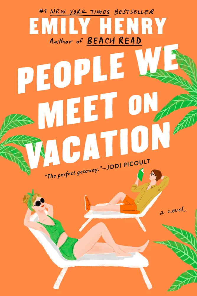A man and woman relaxing on lounge chairs on the cover of People We Meet On Vacation.