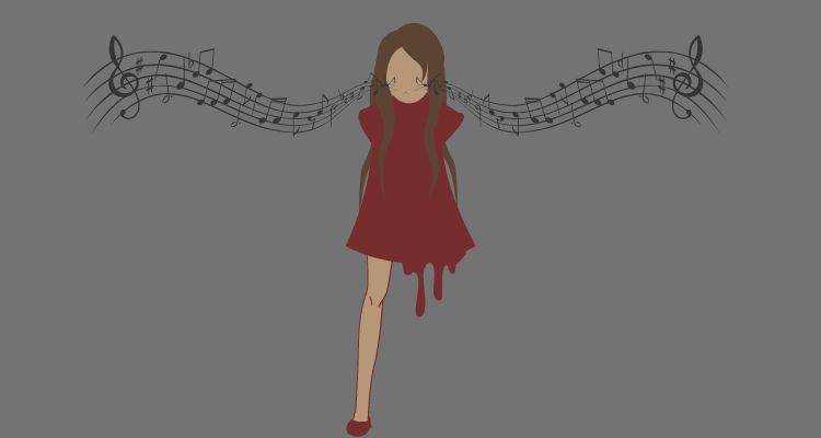 A one-legged woman with music notes coming from her mouth.