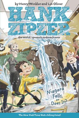 Hank Zipzer Niagara Falls cover water explodes up from the classroom floor, the teacher looks annoyed and another adult looks concerned.