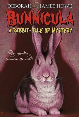 Bunnicula by Deborah and James Howe, book cover with a vampire rabbit on the front.
