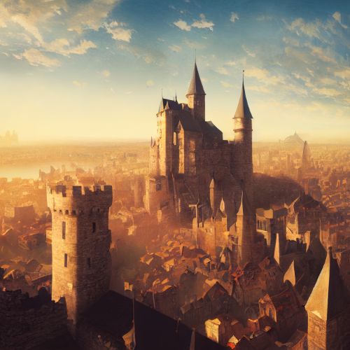 A picture of a large castle and its surrounding buildings.