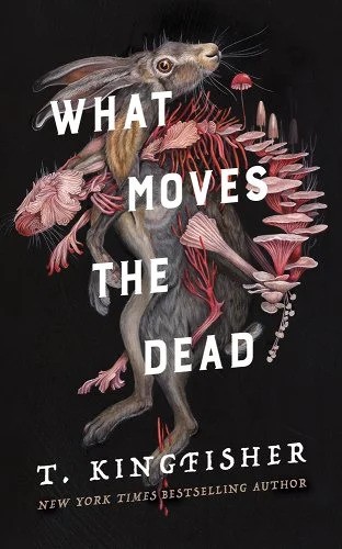 Black book cover depicting a rabbit covered in mushrooms.