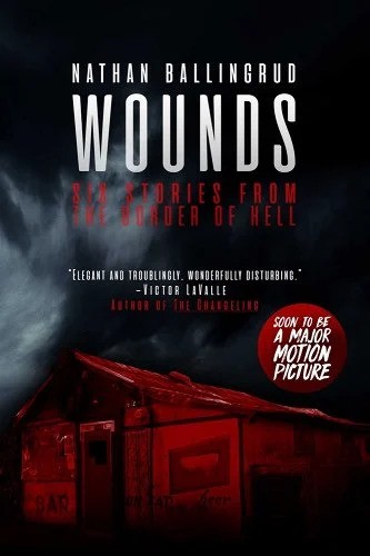 Black book cover depicting a red house surrounded by fog.