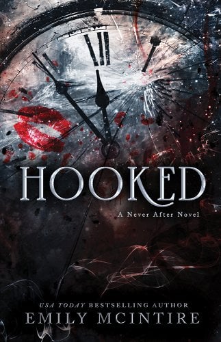 Book cover of "Hooked" by Emily McIntire with the London clock and red splotches splattered on top.