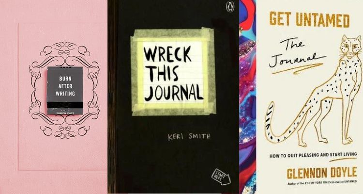 Three book covers are shown. The one on the left is pink with black ornamentals and a match box in the center. The one in the middle is black with a taped square outlining the title. The one on the right has a colorful marble spine with a golden drawn cheetah.
