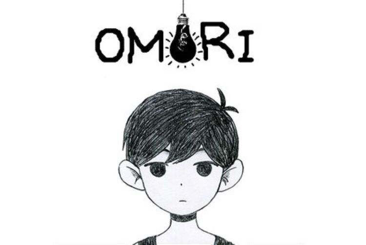 Thecover of the game 'Omori' with the titular character staring blankly forward and the title and above him, with a lightbulb replacing the letter 'o.'