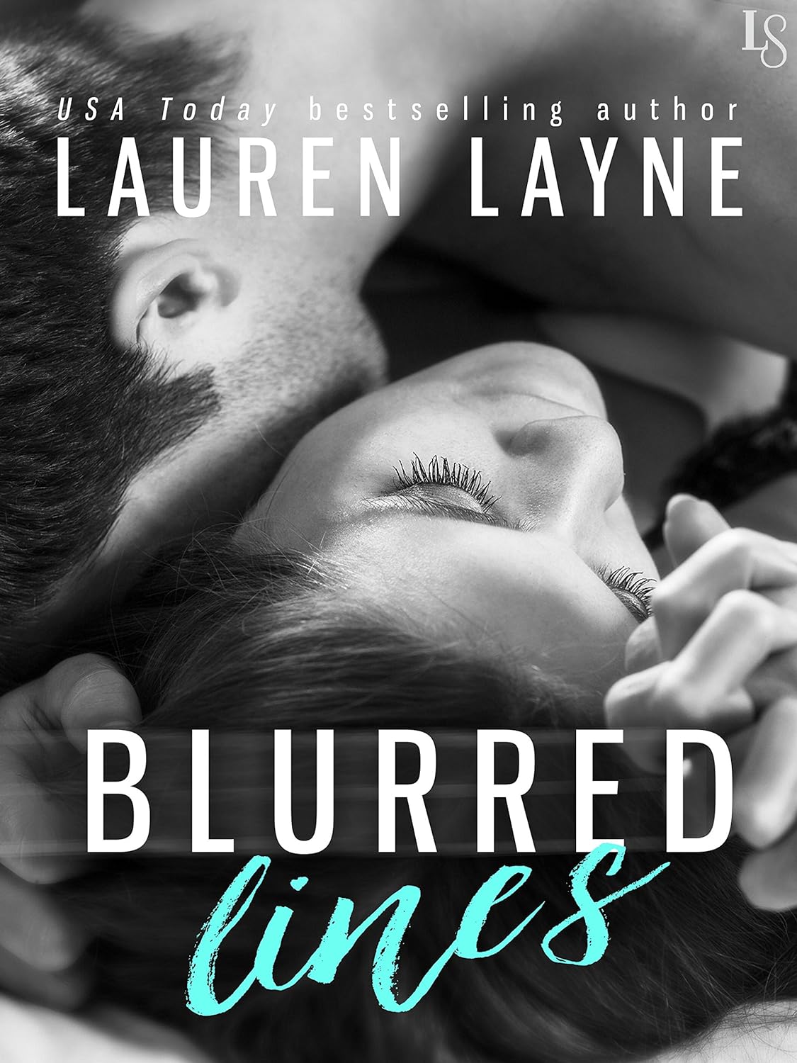 'Blurred Lines' by Lauren Layne book cover showing a man with his face buried in a woman's neck