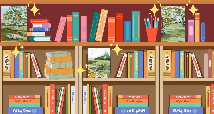 Bookshelf with Anne of Green Gables by L.M. Montgomery, Winnie-The-Pooh by A.A. Milne, and The Wonderful Wizard of Oz by L. Frank Baum.