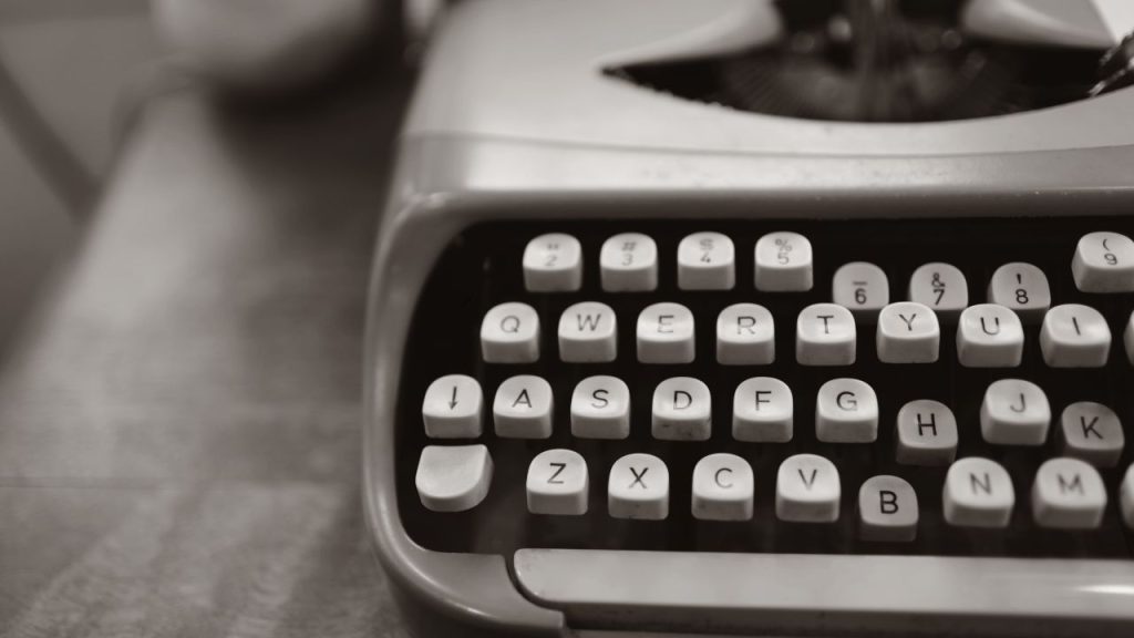 A typewriter in black and white.