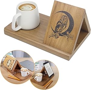 Wooden board with a triangle. The triangle has a crescent moon with an owl sitting on top design. Cup holder molden to fit coffee cups.