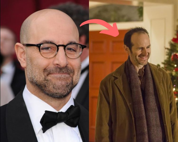 Stanley Tucci besides an image of Denis O'Hare.