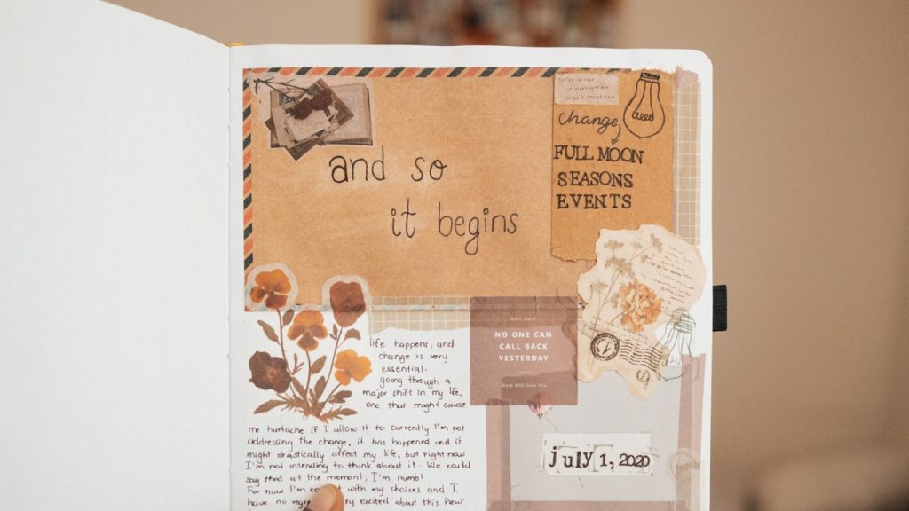 A scrapbook journal with flowers and quotes decorated