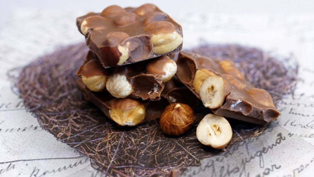 A chocolate bar with peanuts inside
