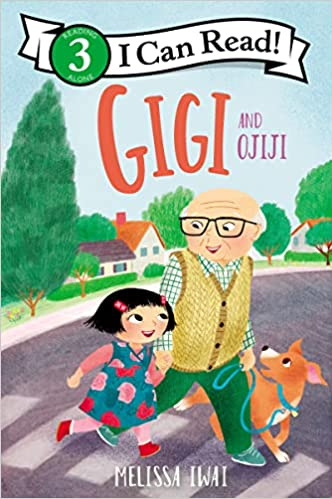 Young girl walks with her grandfather and a dog for the cover art of Gigi and Ojiji.