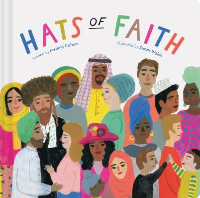 A series of people, wearing different hats, bundle together for the cover art of Hats of Faith.