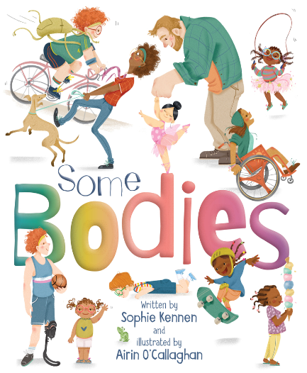 Children, teens, and adults with different shapes and sizes play for the cover art of Some Bodies