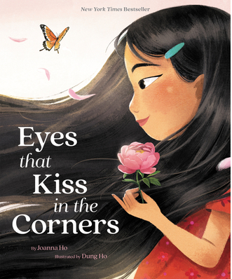 A young girl holding a flower with her hair blowing in the wind for the cover art of Eyes That Kiss In The Corners.