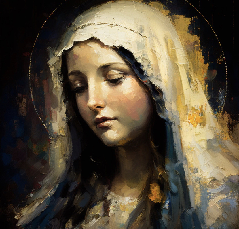 A painted portrait of the Virgin Mary