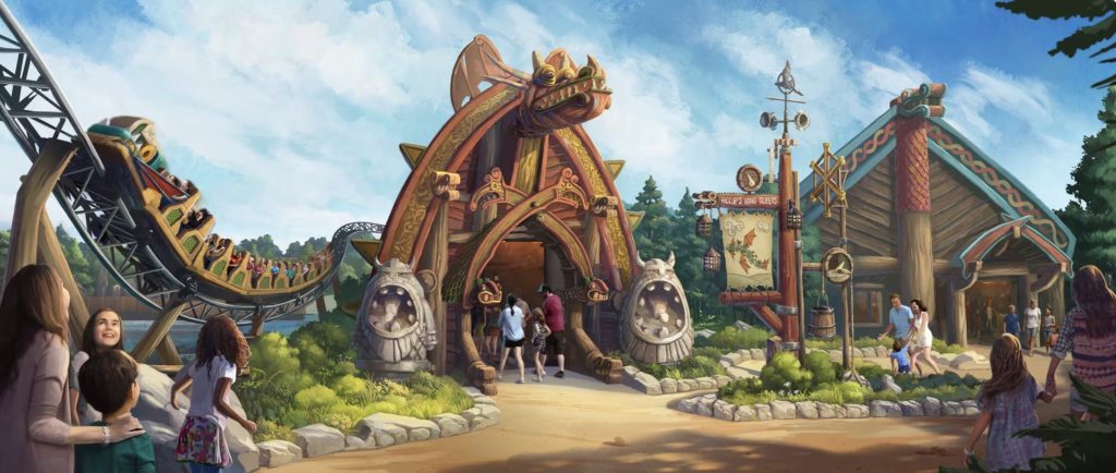 An artist rendering of the front of a roller coaster.