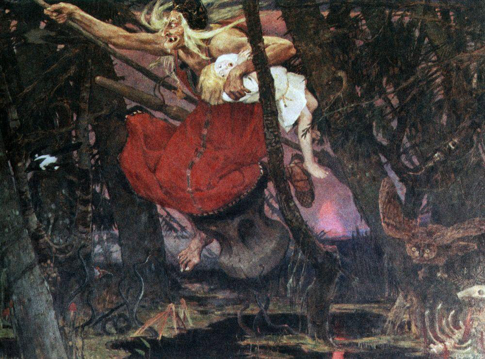 Baba Yaga is kidnapping a child.