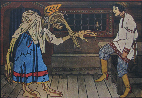 A visitor to Baba Yaga's hut receives a warm welcome, thanks to the stove.