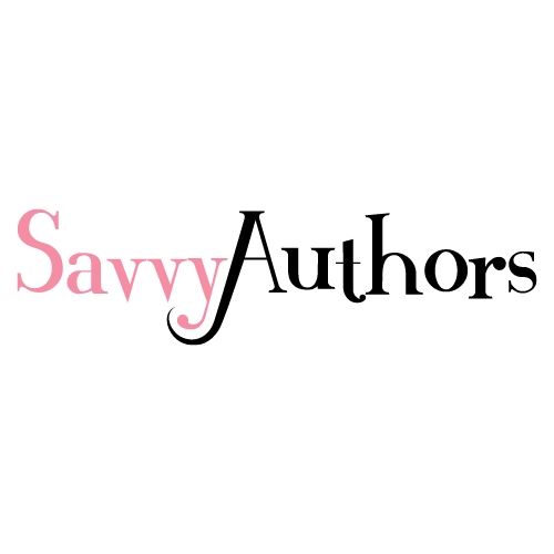 Savvy Authors website logo. Font is fancy and the bottom left of the 'A' in Authors swoops down and curves around the curve of the 'y' in savvy. Savvy is written in pink and Authors is written in black.