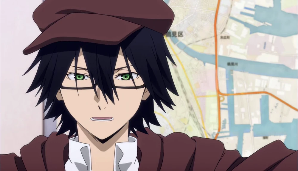 Bungou Stray Dogs anime shot of Ranpo talking in front of a map.