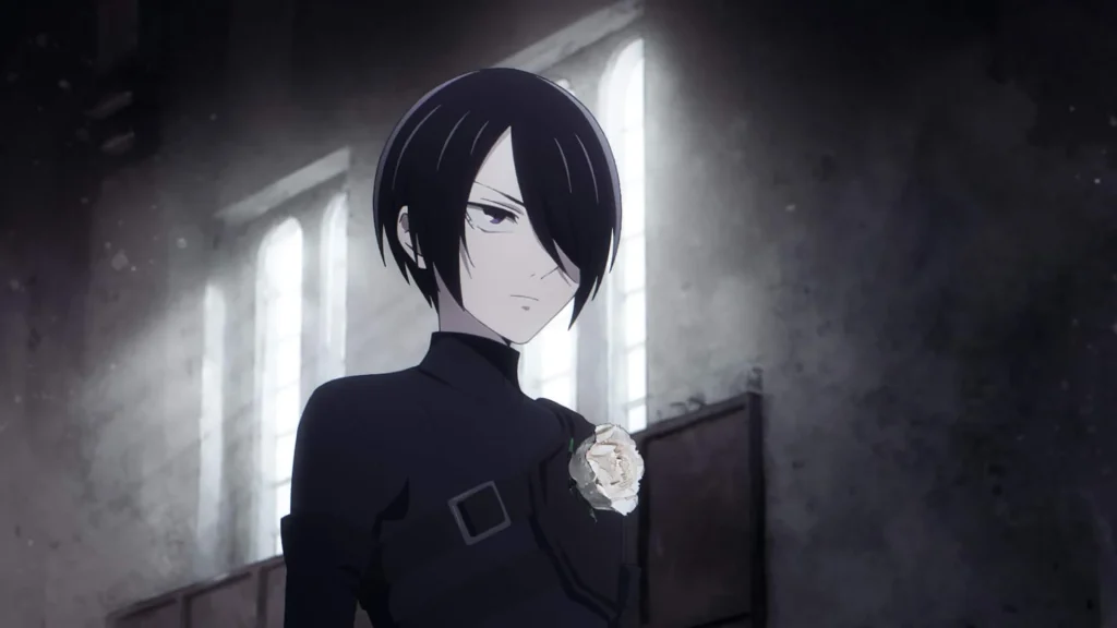 Richard from Requiem of the Rose King anime. He's in a dark room with a white rose placed on his chest.