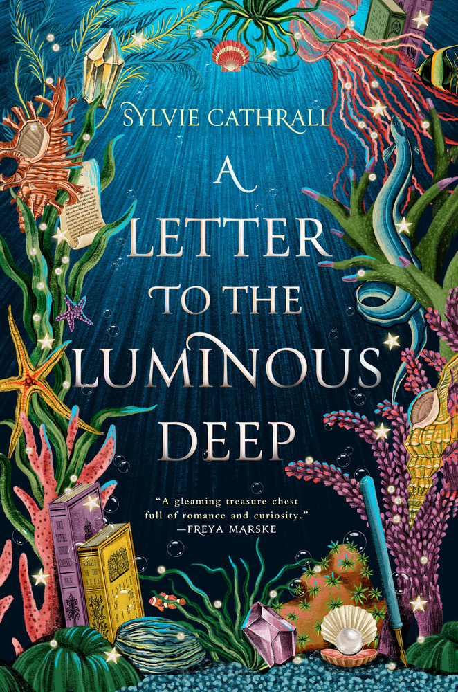 Underwater, a series of books and underwater plants for the cover of A Letter to the Luminous Deep.