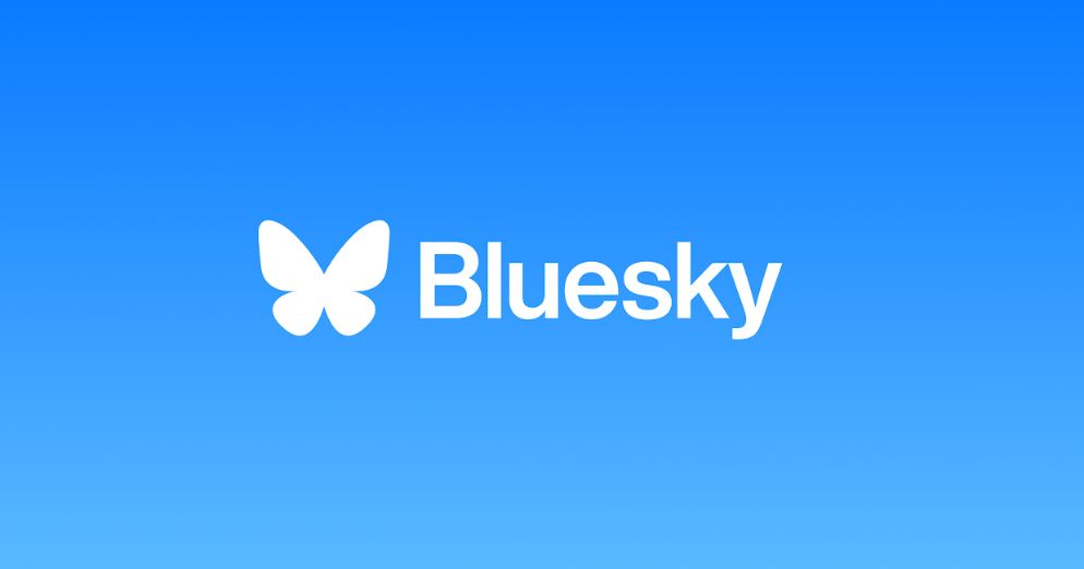 A white butterfly is positioned beside the words 'bluesky' over a blue ombre background.