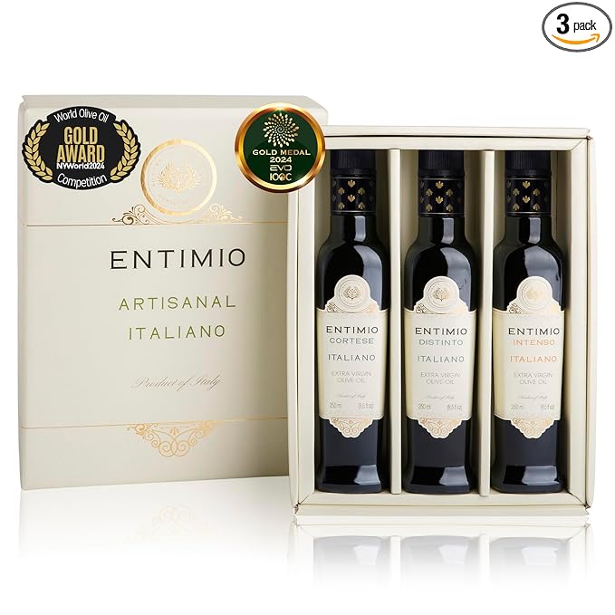 A high-end gift box of three artisanal kosher olive oils.