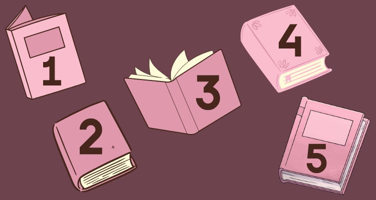 Five books with numbers from 1 to 5 on them.