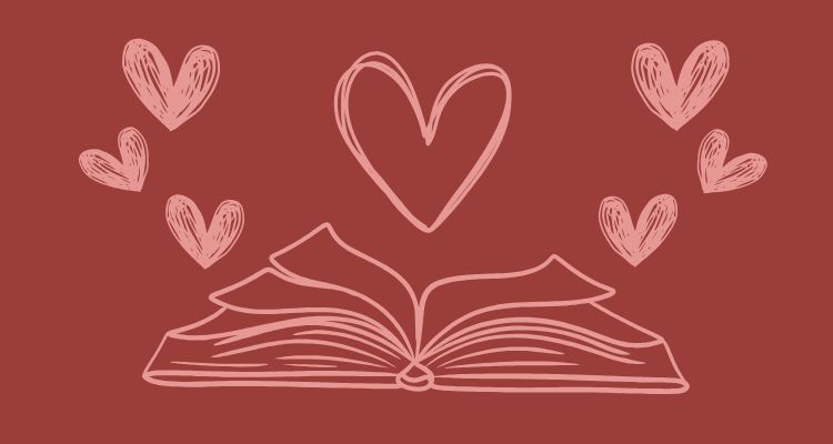 A book with hearts coming out of it.