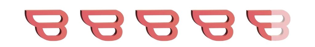 Five pink Bookstr "B" logos in a horizontal line. 4.5 of the B's are opaque, while half of the last B is translucent, representing a 4.5-star rating.