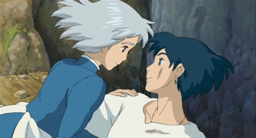 Howl and Sophie looking at each other with smiles.