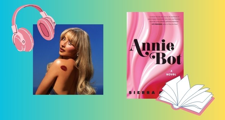 Album cover of Short N Sweet with headphones alongside Annie Bot cover with an open book.
